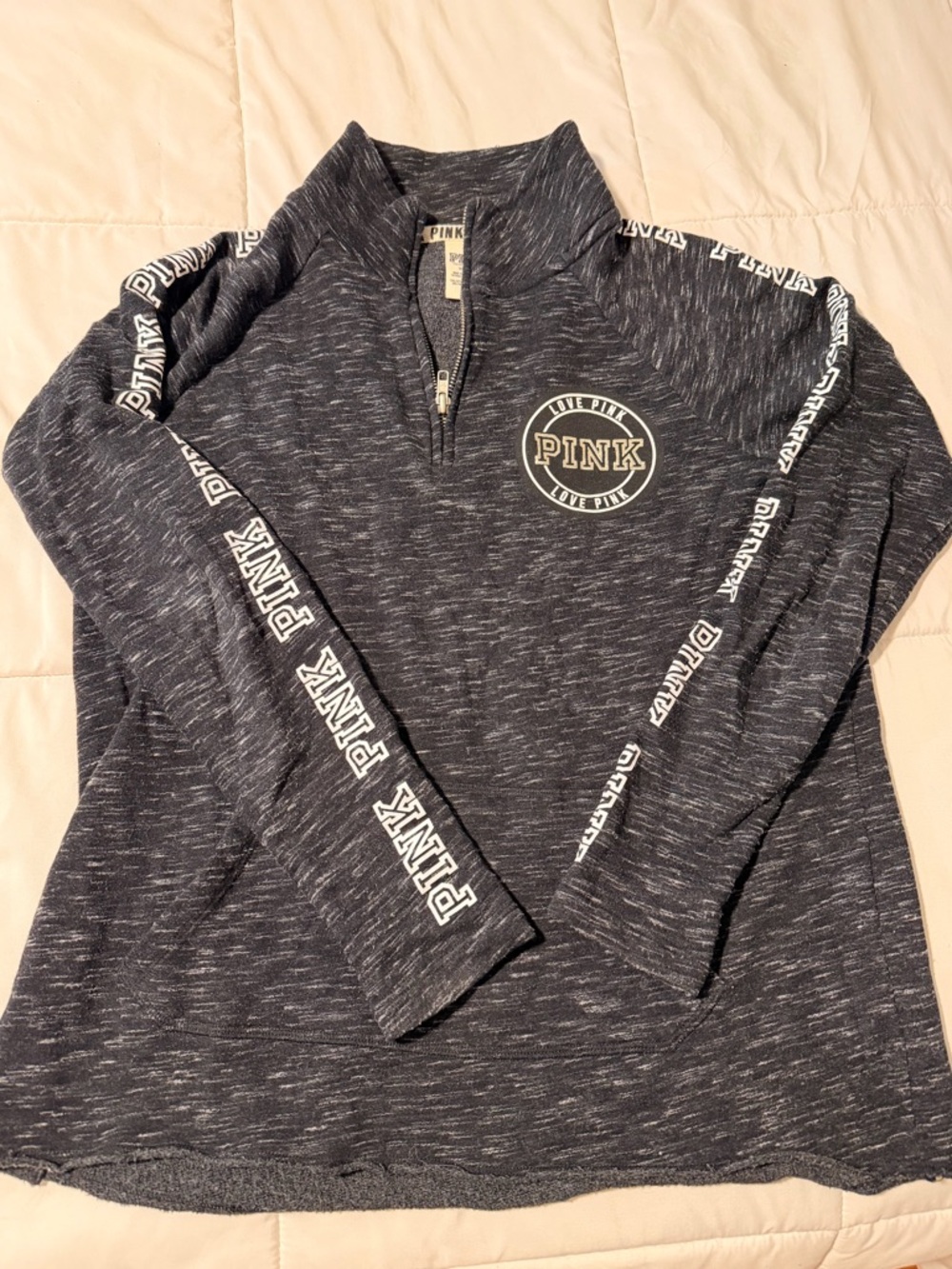 PINK Quarter-Zip Pullover in Heathered Black Grey